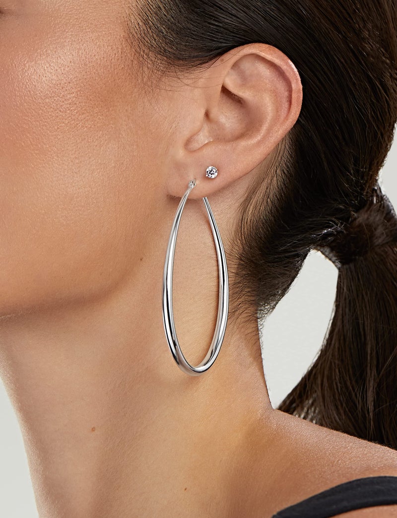 MILLA Oval Hoop Earrings - 14K Gold Plated, Rose Gold Plated and Sterling Silver Plated Hoop Earrings for Women - Hypoallergenic & Lightweight (Sterling Silver Plated / 65 mm / 2.6 inches) - Image 2